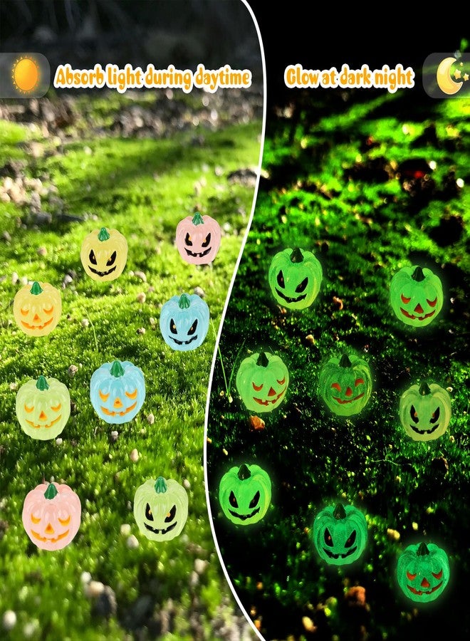 STEFORD 56 Pcs Luminous Resin Pumpkins, Halloween Miniature Figurines Glow in The Dark Mini Tiny Plastic Fake Pumpkin Bulk for Decorating Outside Outdoor DIY Crafts Home Fairy Garden Dollhouse Decor - Image 2